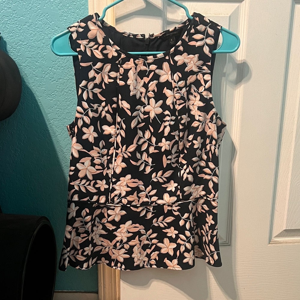Banana Republic Floral Sleeveless Blouse - Black and Cream